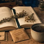 Manuel de phytothérapie écoresponsable : infusion et plantes séchées sur table