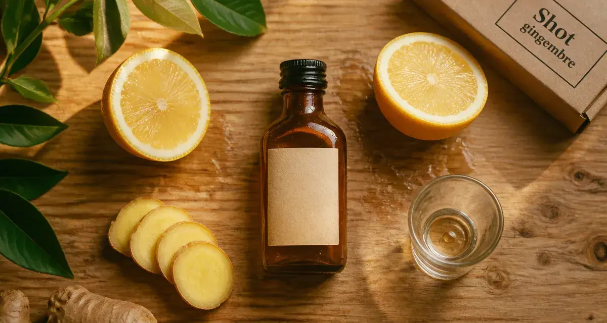 Shot de gingembre bio : bouteille ambrée, gingembre frais et qualité