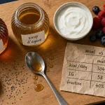 Sirop d agave ou miel : bocaux, yaourt et fruits rouges, comparaison