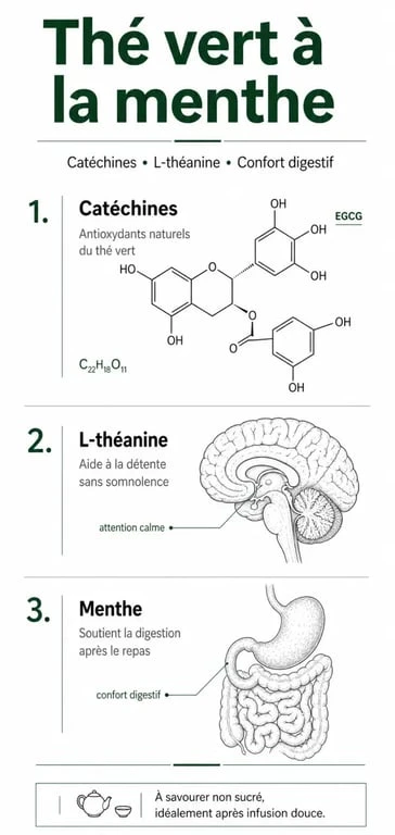Infographie sur les bienfaits santé du thé vert à la menthe