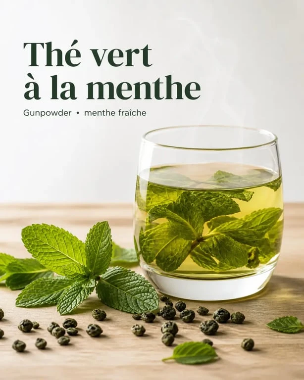 Thé vert à la menthe traditionnel dans un verre, prêt à être dégusté