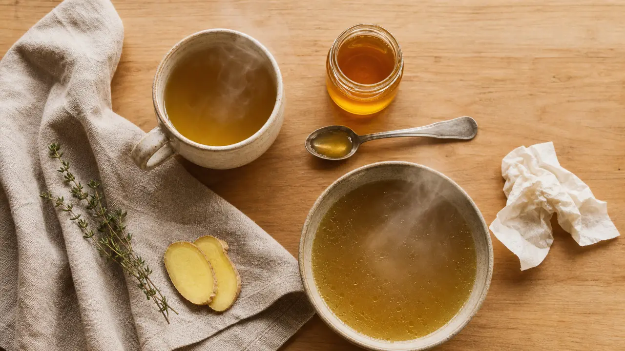 Grippe remèdes naturels : tisane, miel et gingembre pour fièvre et toux