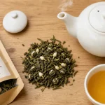 Jasmine thé : feuilles de thé vert et perles de jasmin, thé au jasmin naturel
