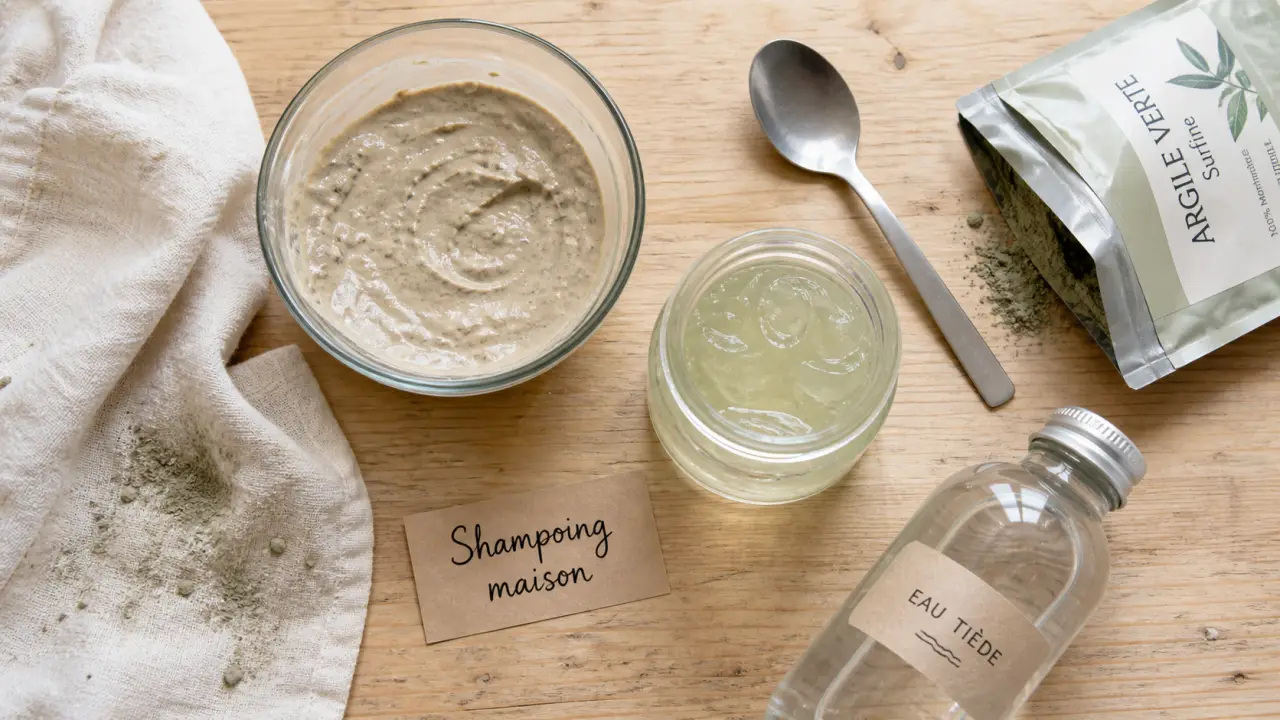 Shampoing cheveux gras maison au rhassoul, rinçage et aloe vera