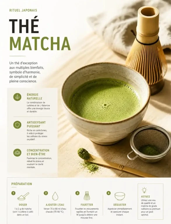Thé matcha comment préparer avec chasen, tamis et mousse fine