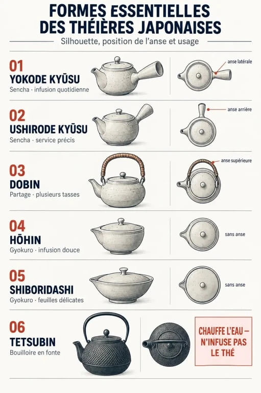 Infographie des formes de service à thé japonais et de leurs usages