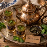 Service à thé marocain avec thé à la menthe en verres