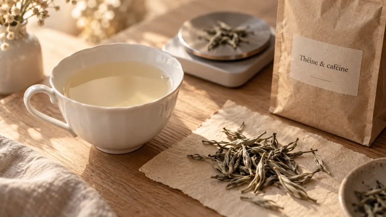 Tasse de thé blanc théine, dose et infusion