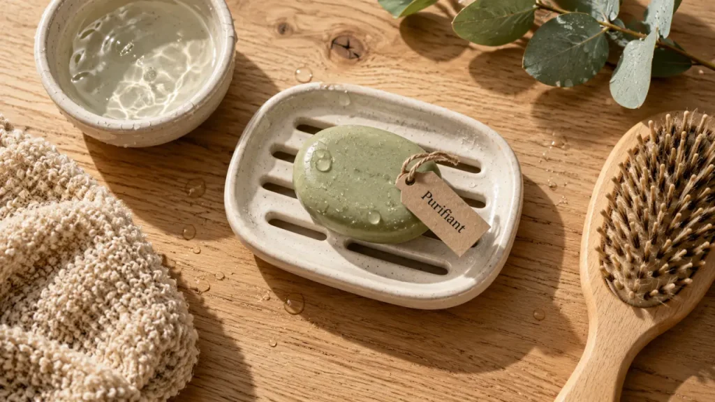 Shampoing solide Avril : douceur pour les cheveux normaux, purifiant pour les racines grasses