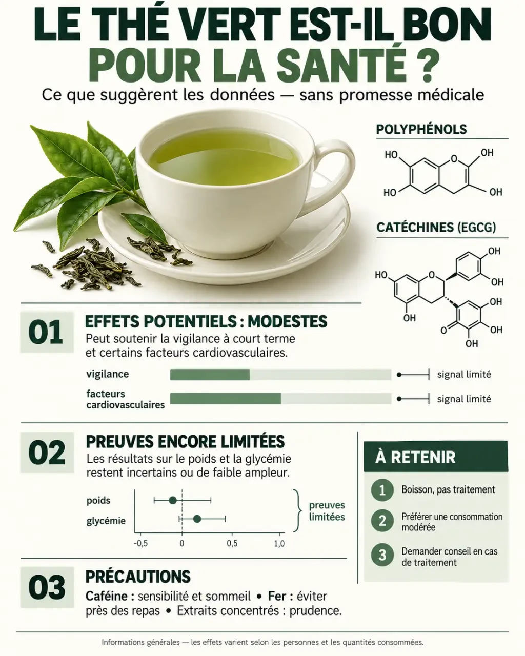 Infographie : le thé vert est il bon pour la santé, bénéfices potentiels et précautions