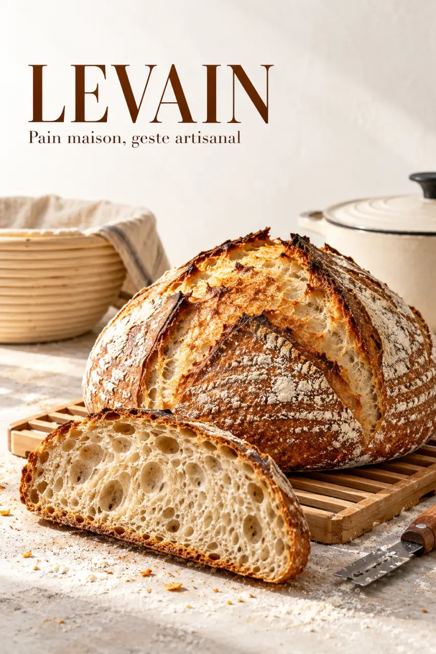 Pain maison au levain naturel comme un artisan, croûte dorée et mie alvéolée