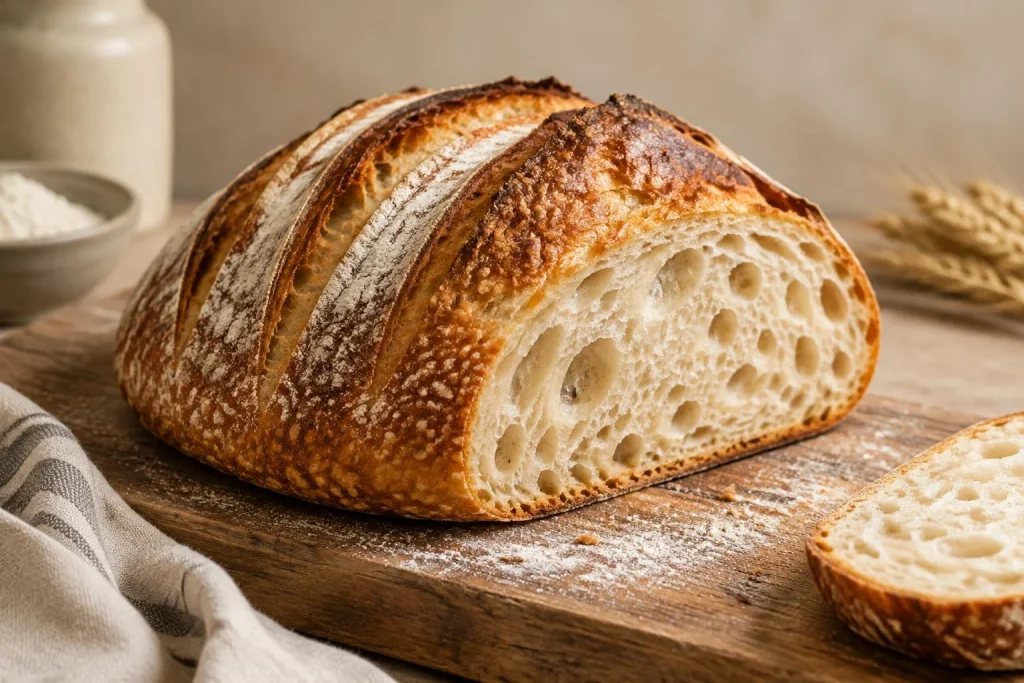 Un pain au levain à la mie aérée grâce à 3 rabats et une nuit au frais