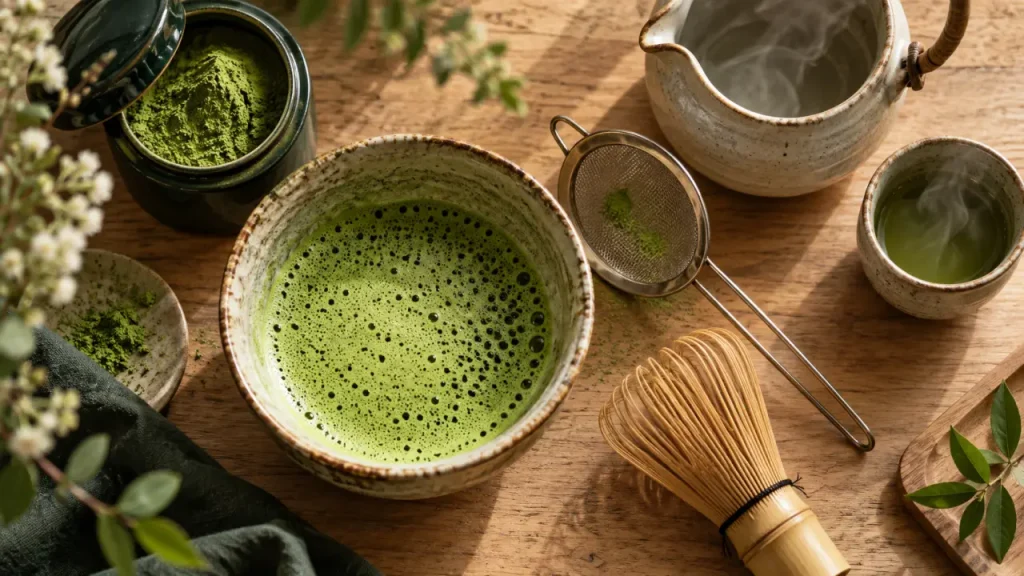 Recette matcha : tamiser et fouetter pour éviter les grumeaux et l’amertume