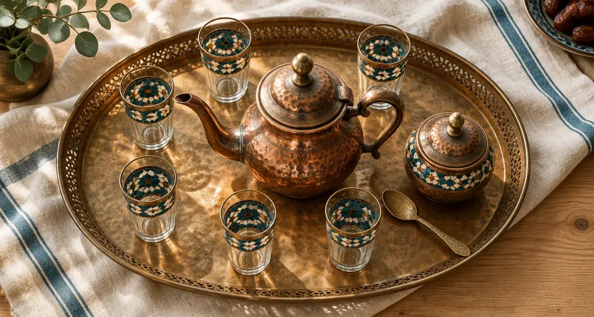 Service à thé maroc sur plateau ovale en bois