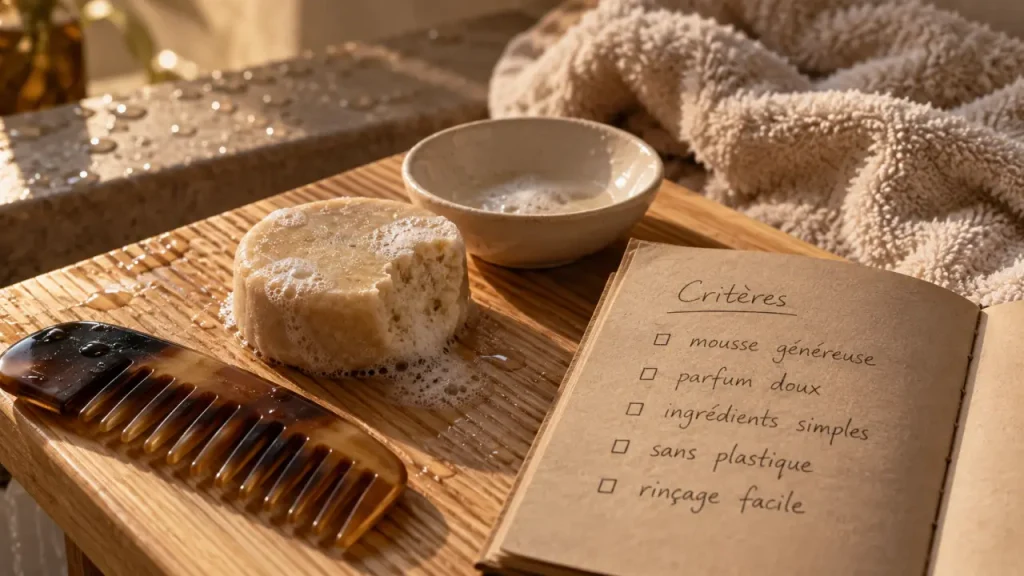 Shampoing solide cheveux secs : la douceur du lavage compte plus que le karité
