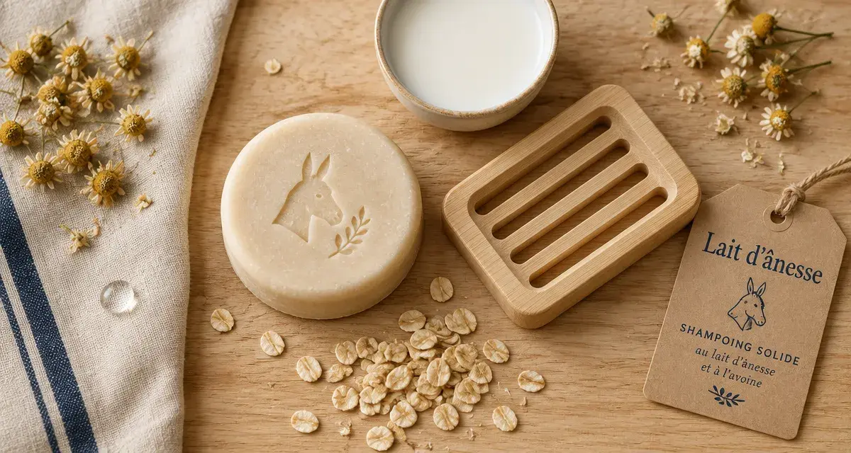 Shampoing solide lait d'anesse sur savon : flocons d’avoine et lait