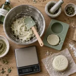 Shampoing solide maison en préparation : barre anti-émiettement