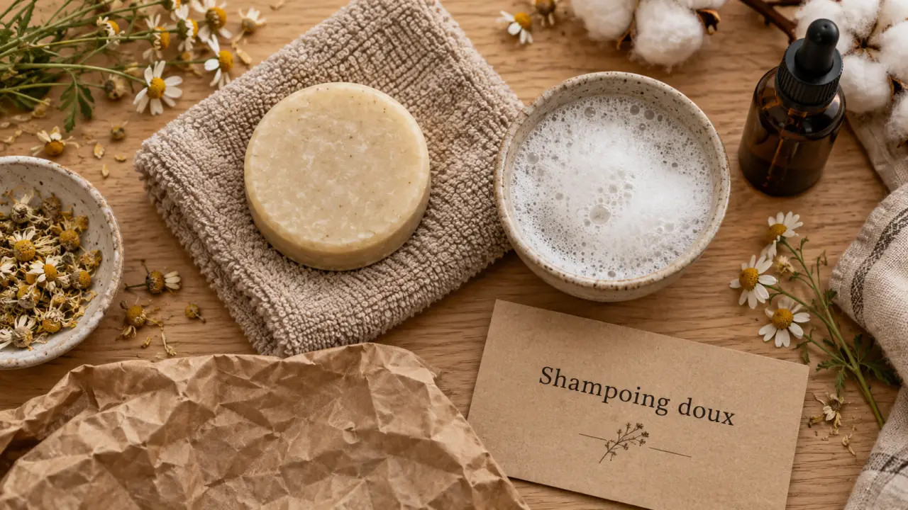 Shampoing solide psoriasis : barre sans savon et mousse douce