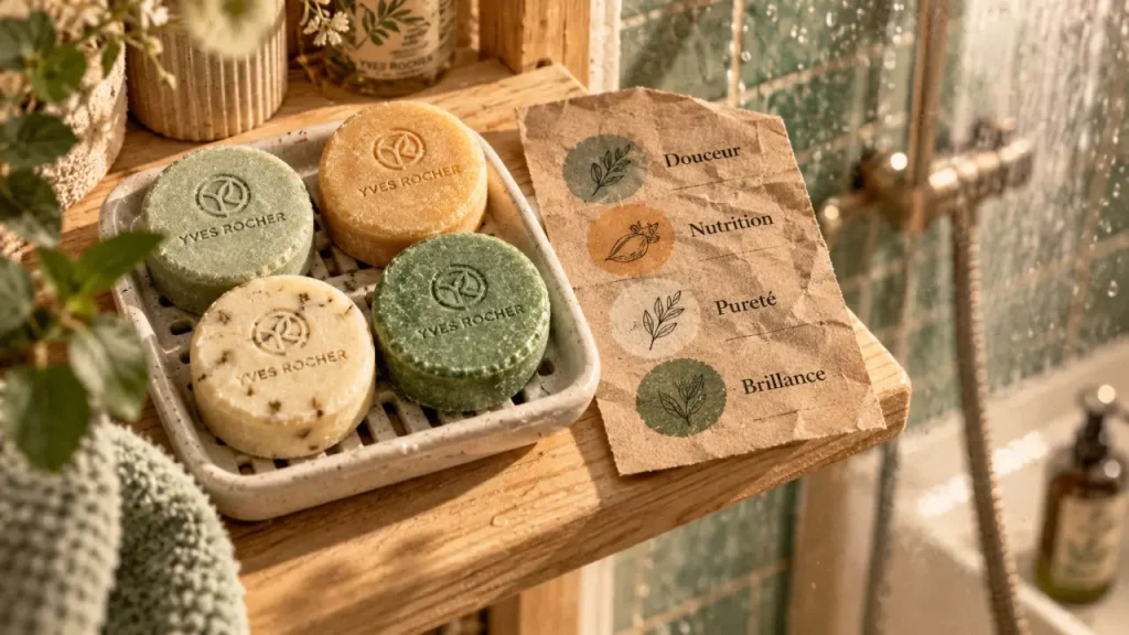 Shampoing solide Yves Rocher : choisir entre Douceur, Nutrition, Pureté et Brillance